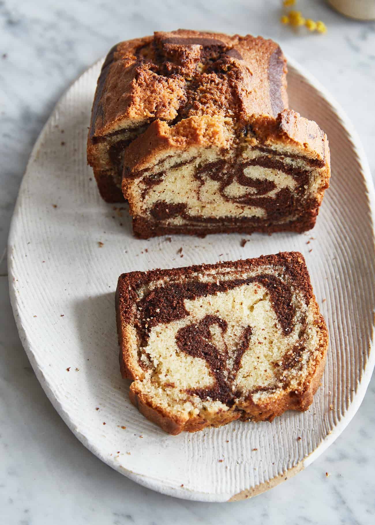 marble cake sliced on a plate