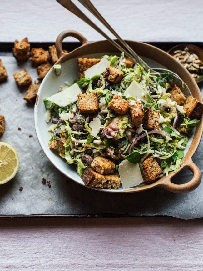 Brussels Sprout Caesar Salad (Vegetarian)