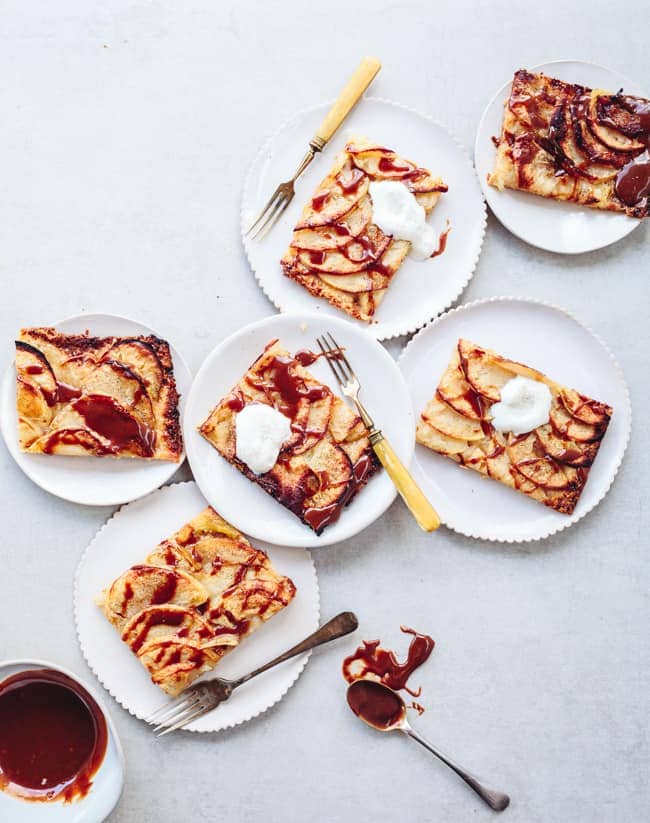 slices of tahini caramel apple tart