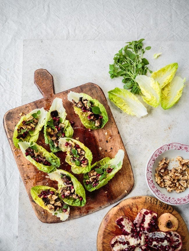 Aubergine Basil & Pomegranate Lettuce Cups