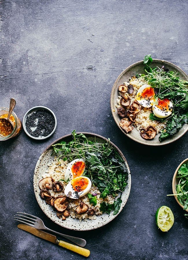 Food blogger Izy Hossack makes a Roasted Shiitake Mushroom, Brown Ric and Crispy Kale Bowl recipe