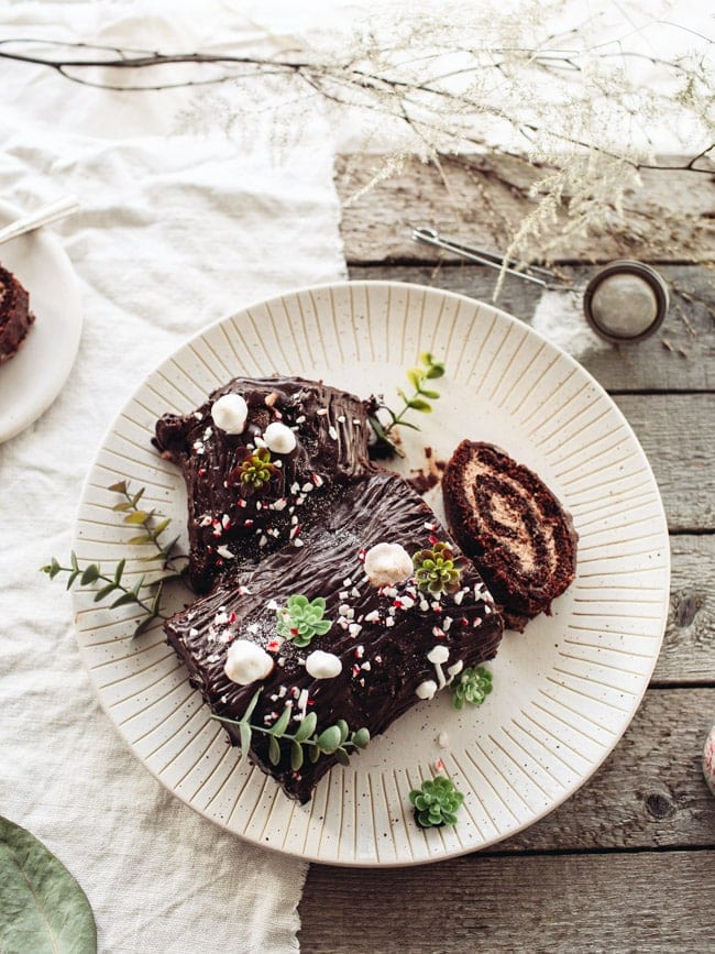 Vegan Chocolate Yule Log - Crumbs & Caramel