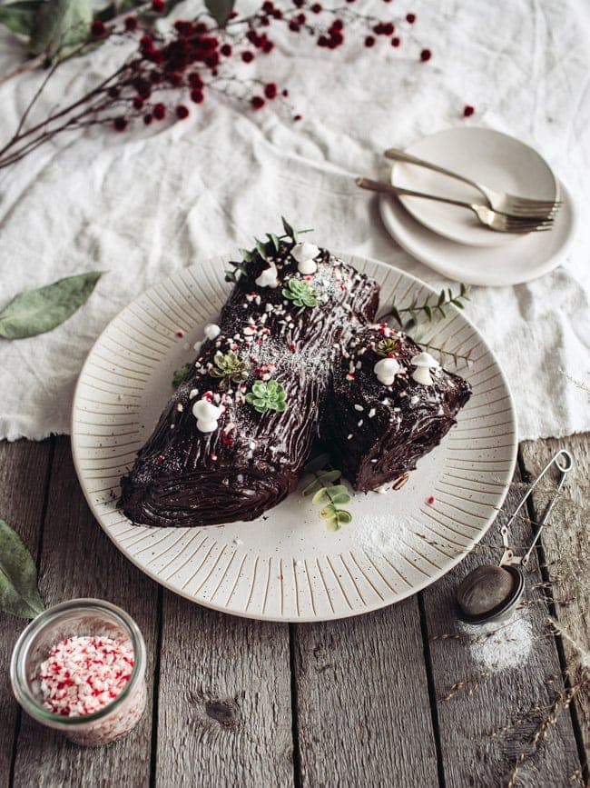 Vegan Chocolate Yule Log - Crumbs & Caramel