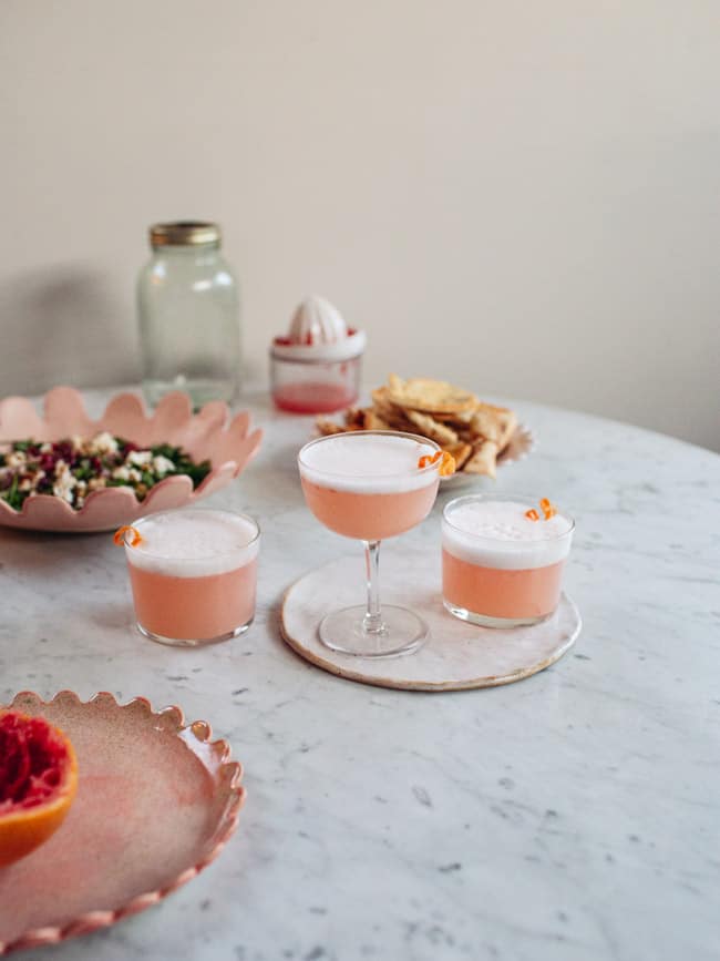 Aquafaba Grapefruit Gin Sour Cocktail A Chickpea Pomegranate Dip Izy Hossack Top With Cinnamon