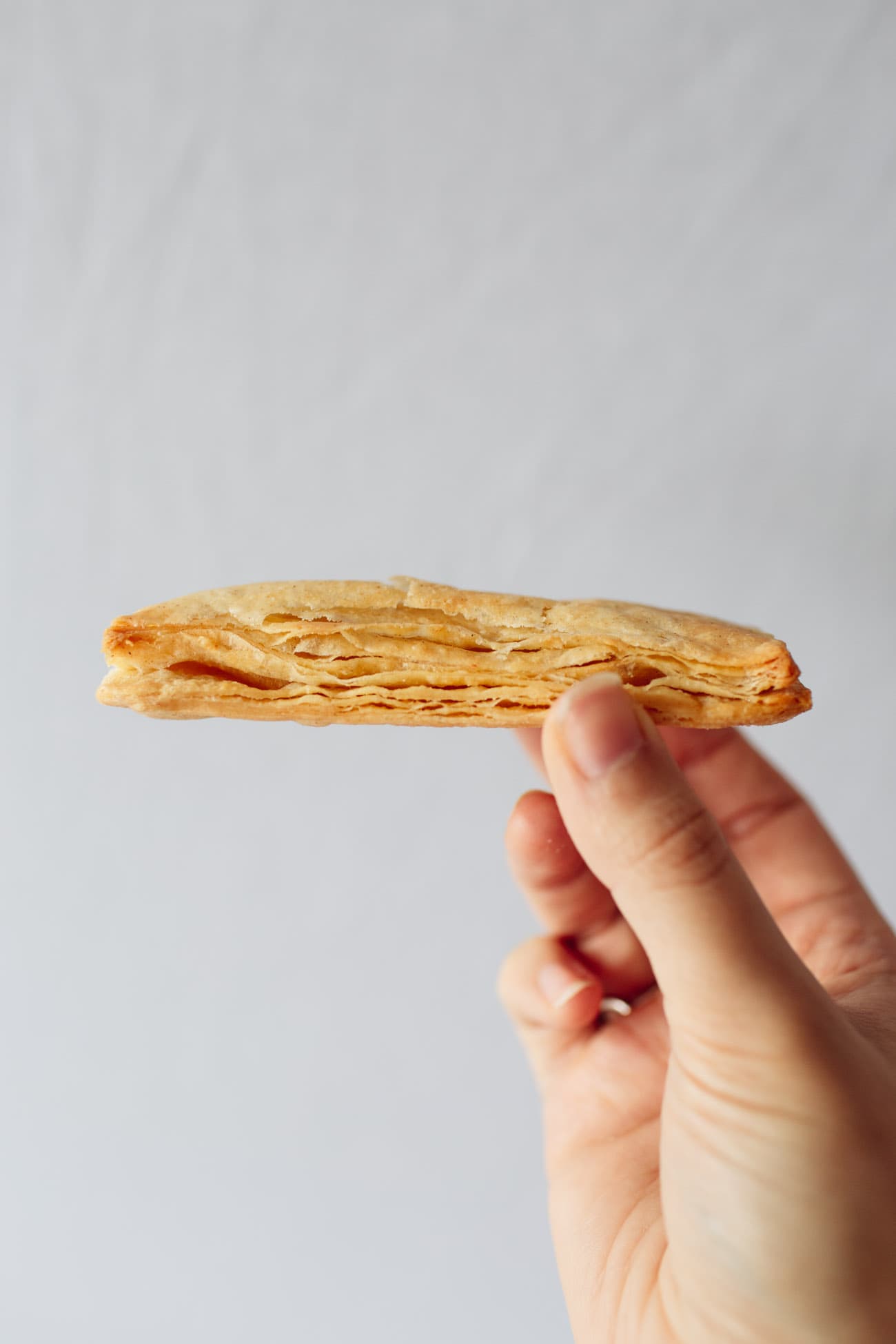 A piece of baked rough puff pastry