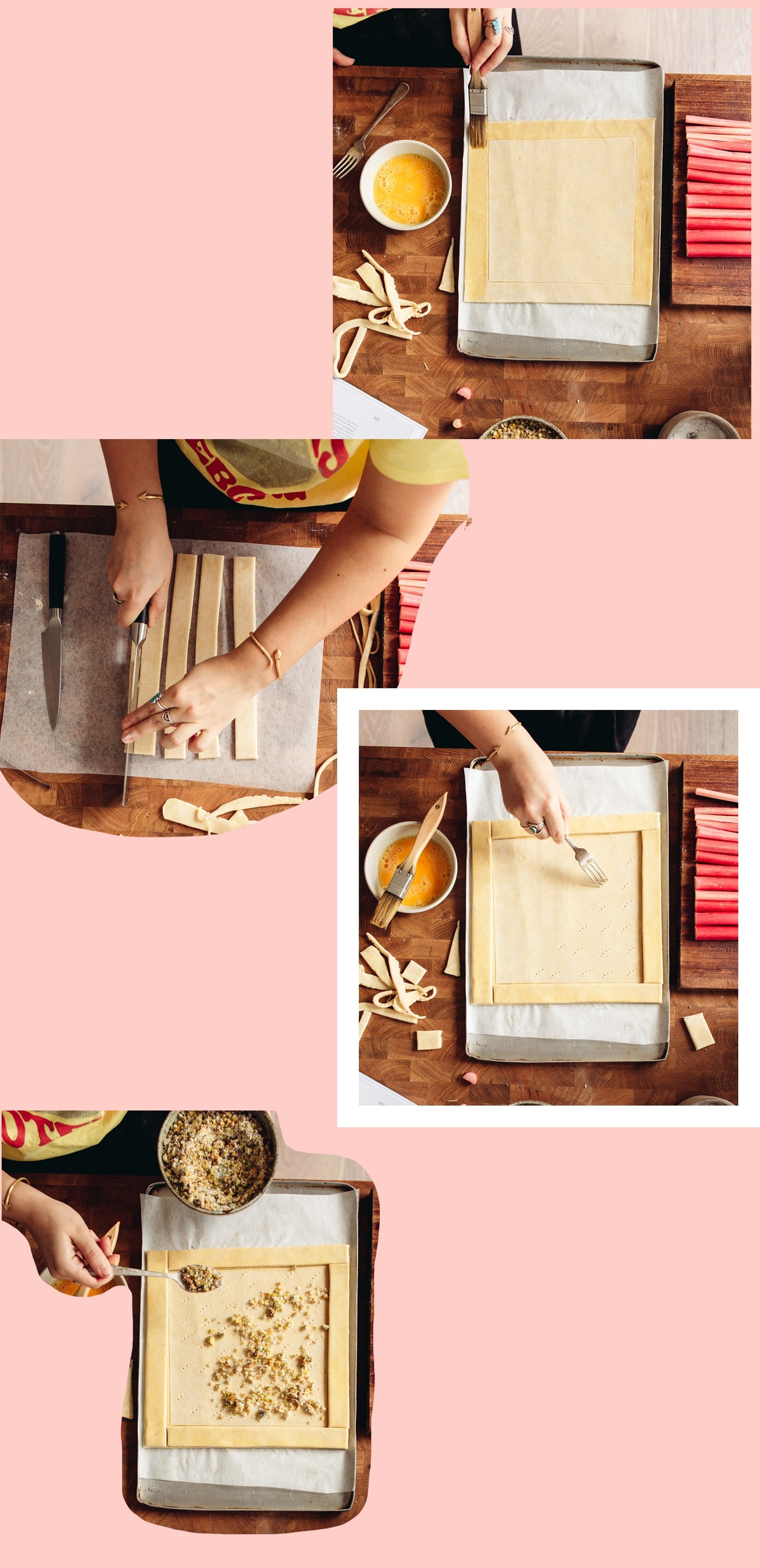 Simple Rhubarb Tart with chopped pistachios by Izy Hossack