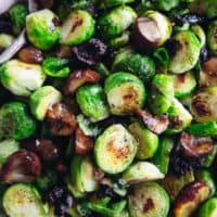 Pan Roasted Brussels Sprouts with Chestnuts & Smoky Olives