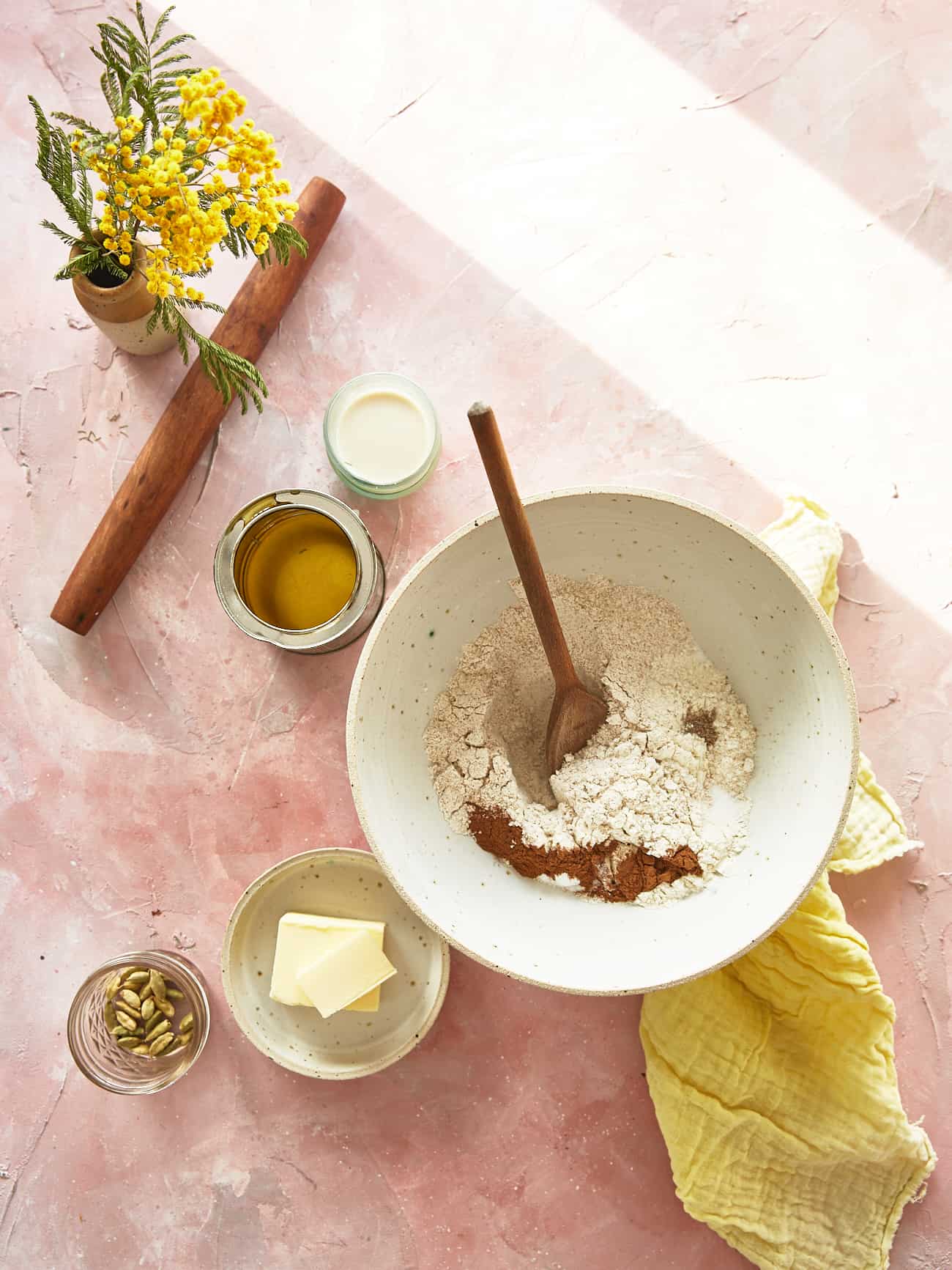 a bowl of ingredients for making homemade graham crackers