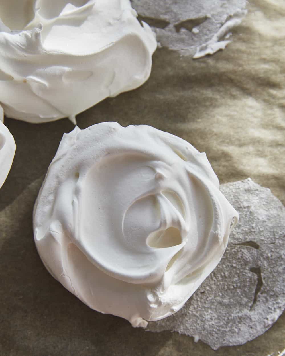 a baked meringue nest on a tray