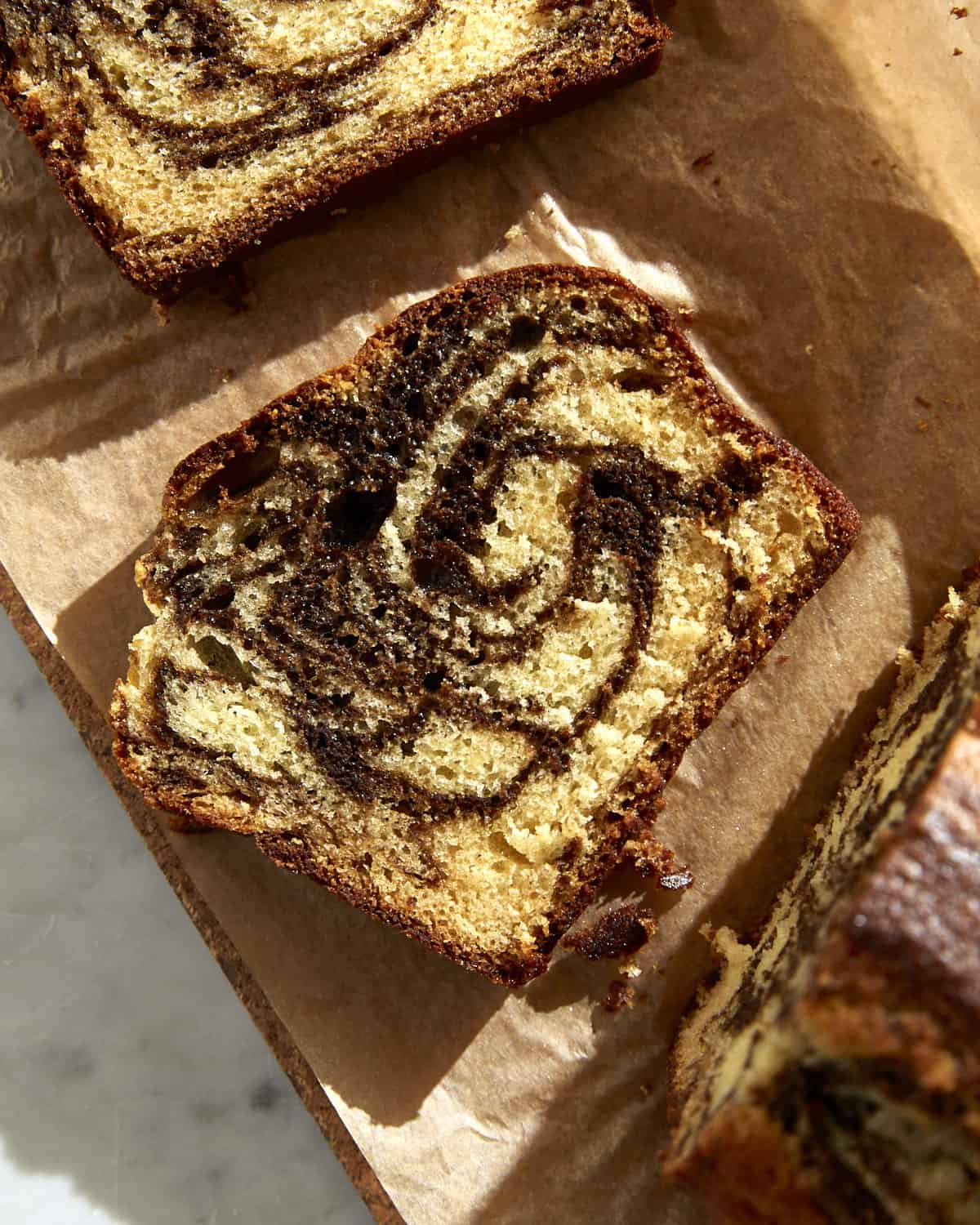 a slice of vietnamese coffee marble cake
